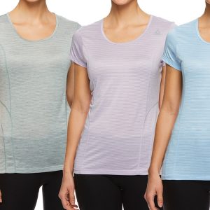 Reebok Women's Fitted Performance Spacedye Mini Burnout Stripe T-Shirt