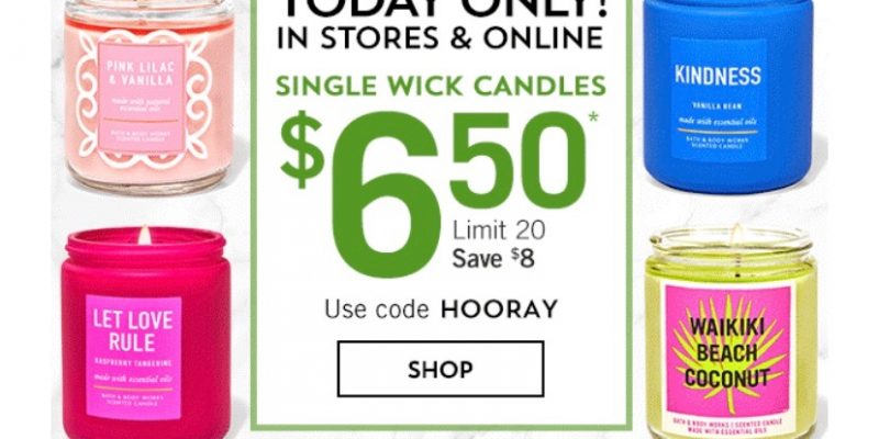 $6.50 Single Wick Candles at Bath & Body Works #AmySaves