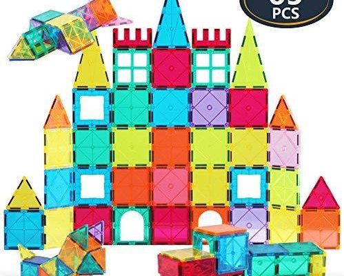 Jasonwell 65 PCS Magnetic Tiles Building Blocks Set For Boys Girls Preschool