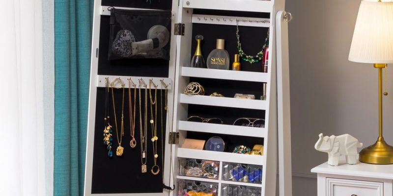 LUXFURNI LED Light Jewelry Cabinet Armoire,