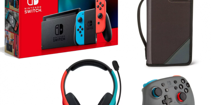 Nintendo Switch Neon with Wired Headset, Nano Wireless Controller, and Folio Case $364.98